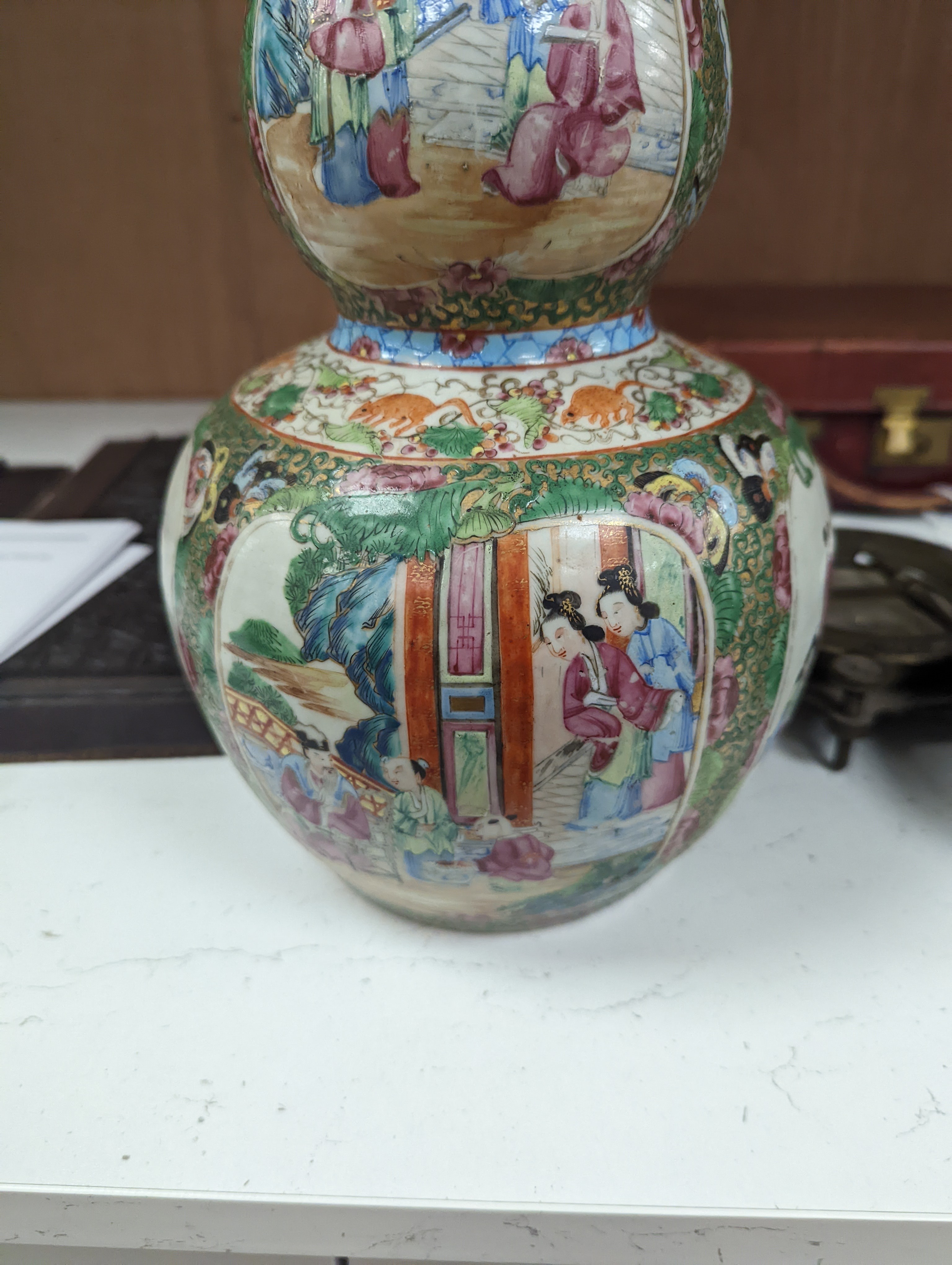 A 19th century Chinese famille rose double gourd vase - 31cm high